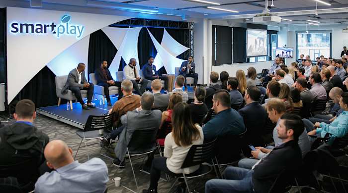 Eddie George, Doug Baldwin, Ryan McNeil, Ryan Mundy and Marques Colston at the Amazon Launchpad event in October.